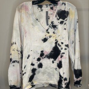 Raquel Allegra Size 2 Tie Dyed Blouse Gauze Ink Splashed Shirt